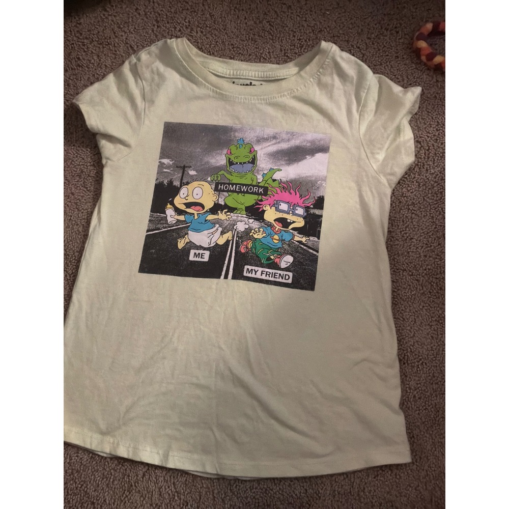 7/8 RUGRATS running‎ from homework T-shirt yellow Nickelodeon